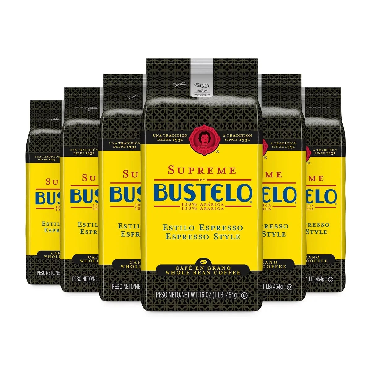 Cafe Bustelo 6 Count/16oz Each Espresso Style Dark Roast Whole Bean Coffee