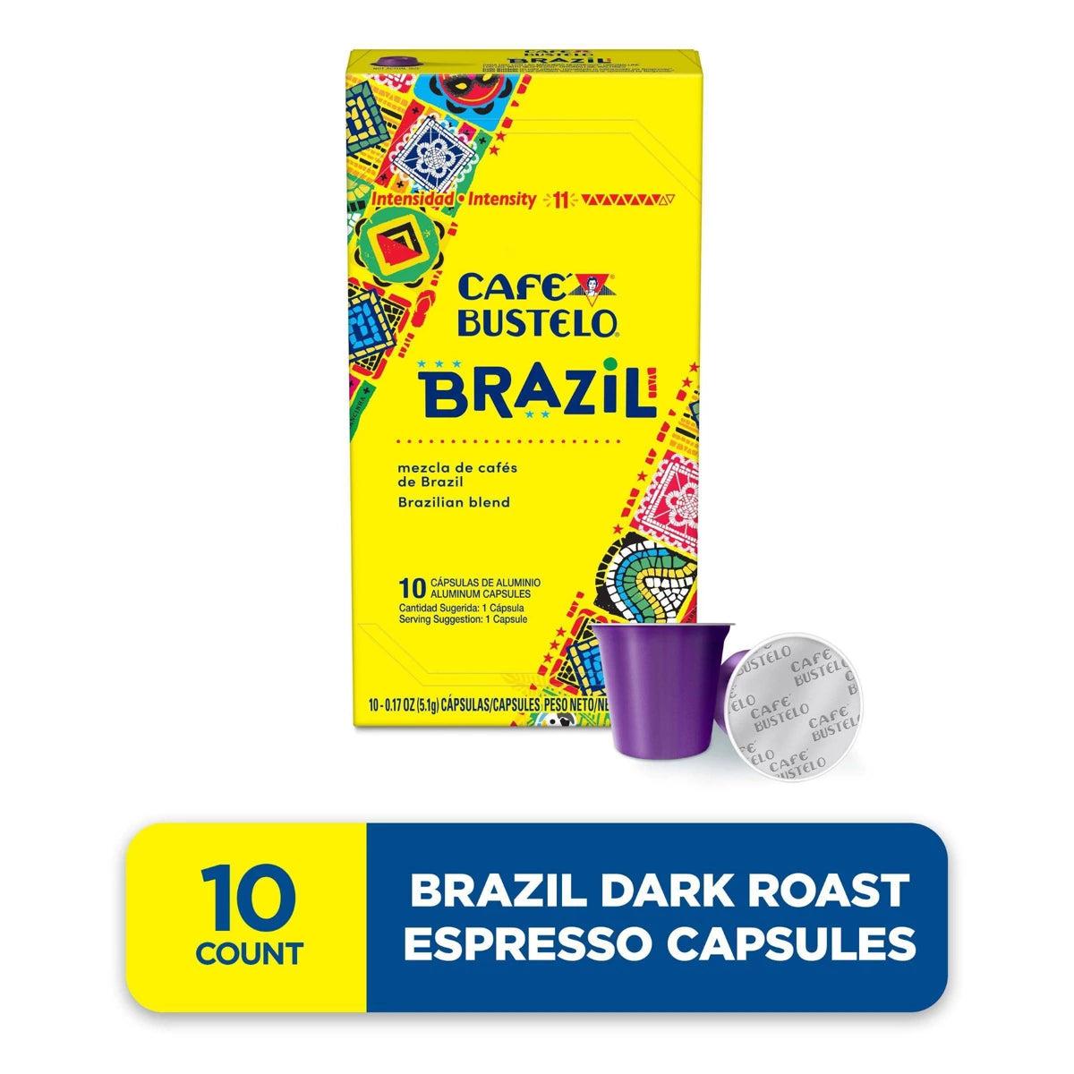 Café Bustelo Brazil Dark Roast Espresso Capsules - 10ct: Compatible With Nespresso Original Line, Toffee Flavor