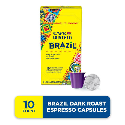 Café Bustelo Brazil Dark Roast Espresso Capsules - 10ct: Compatible With Nespresso Original Line, Toffee Flavor