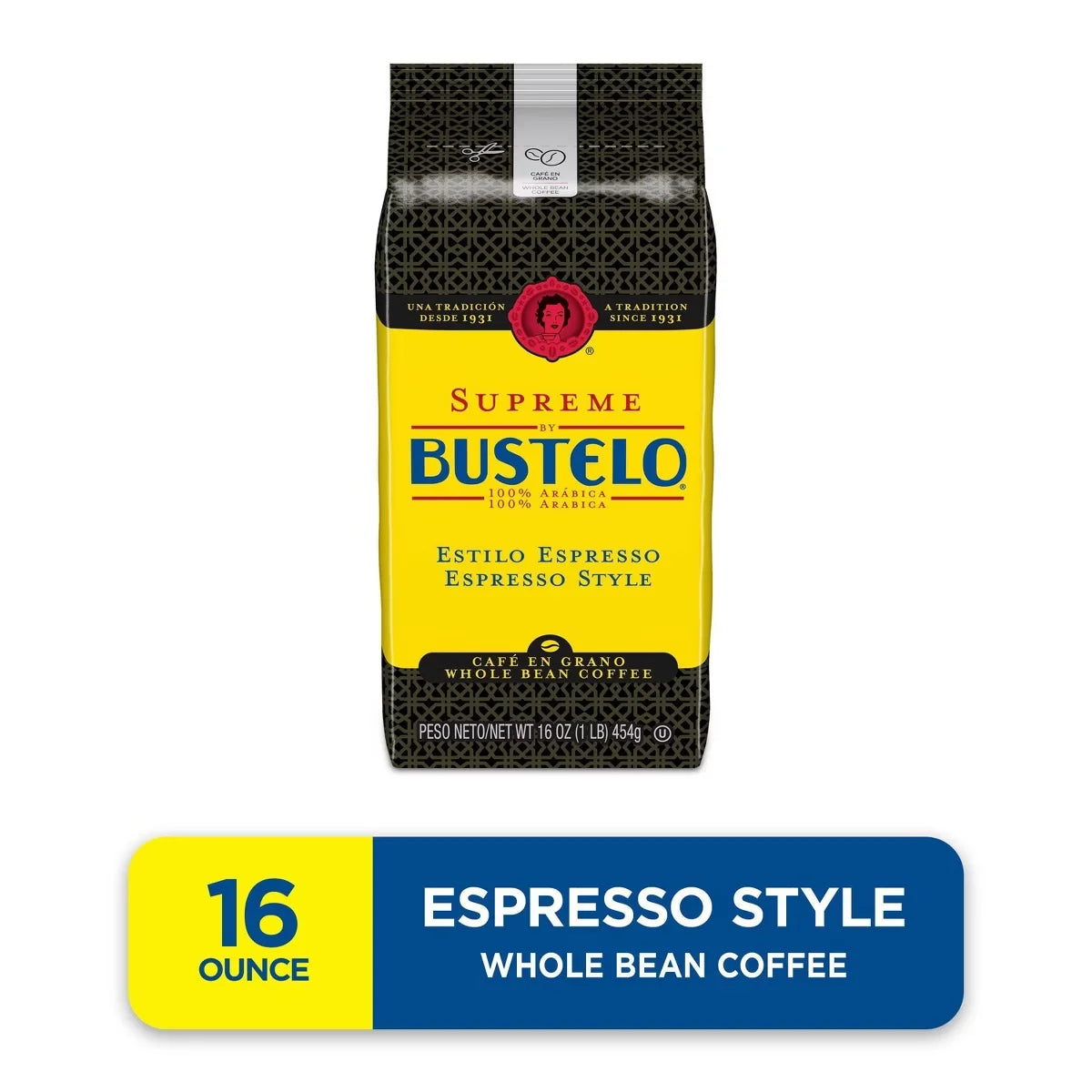 Cafe Bustelo Espresso Style Whole Bean Dark Roast Coffee - 16oz
