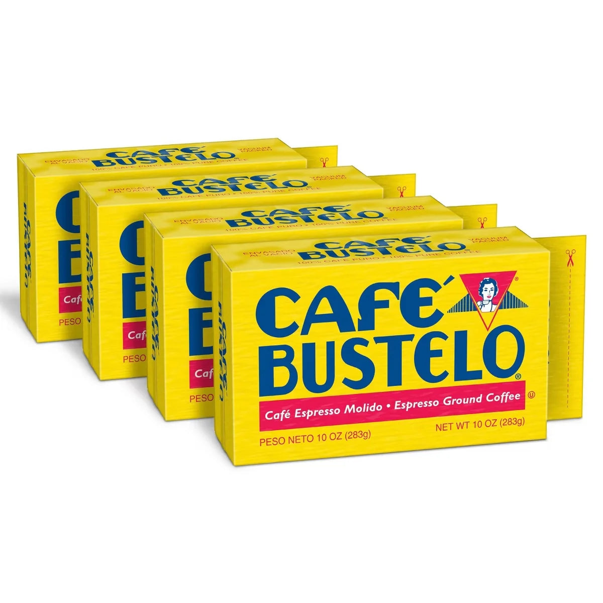 Cafe Bustelo 4 Pack/10oz each Espresso Dark Roast Ground Coffee Vacuum-Packed Brick
